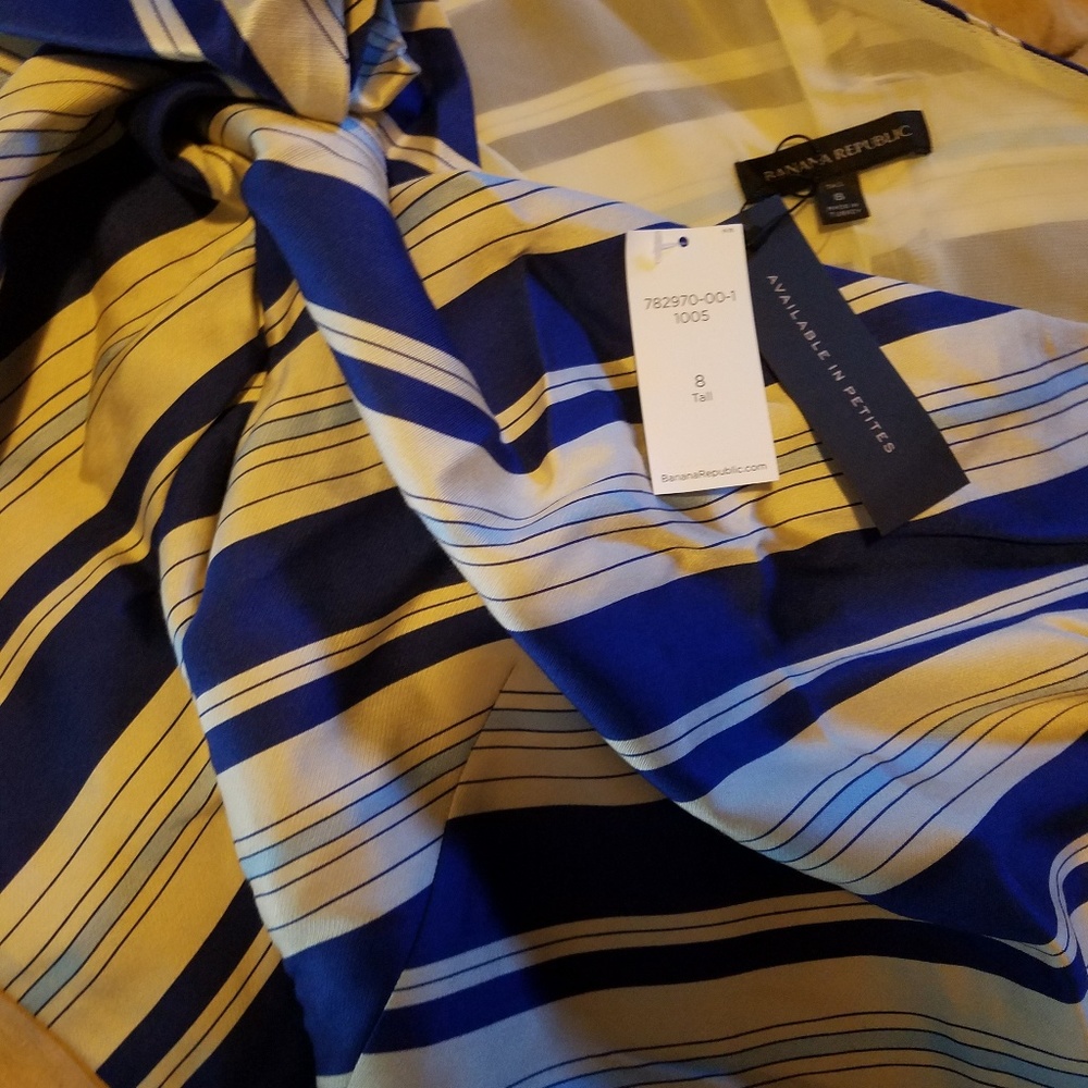 Banana Republic Tall Blue & Silver Striped One Shoulder Bow Midi Dress - Picture 7 of 8